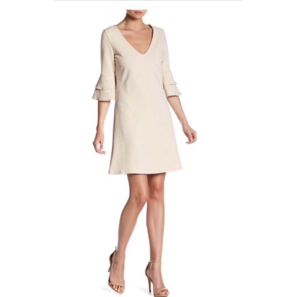Womens Dress Ruffle Tiered Bell Sleeve B-Neck The Vanity Room Beige Sz S NEW - Picture 2 of 8